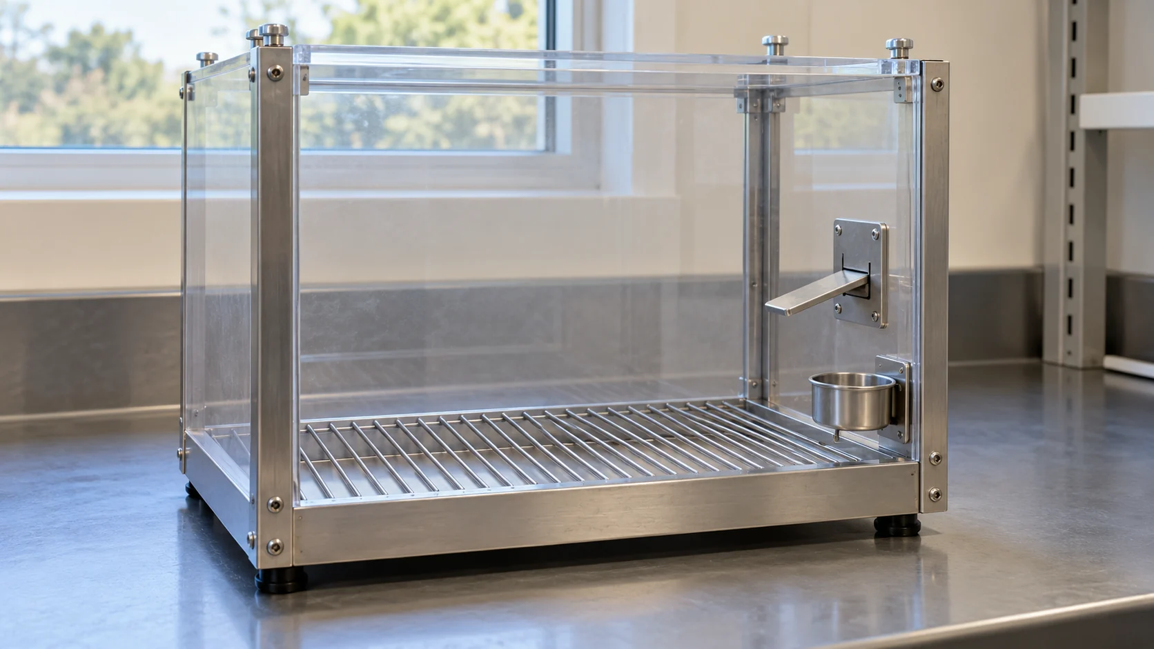 Empty chamber with a metal lever and a small food cup