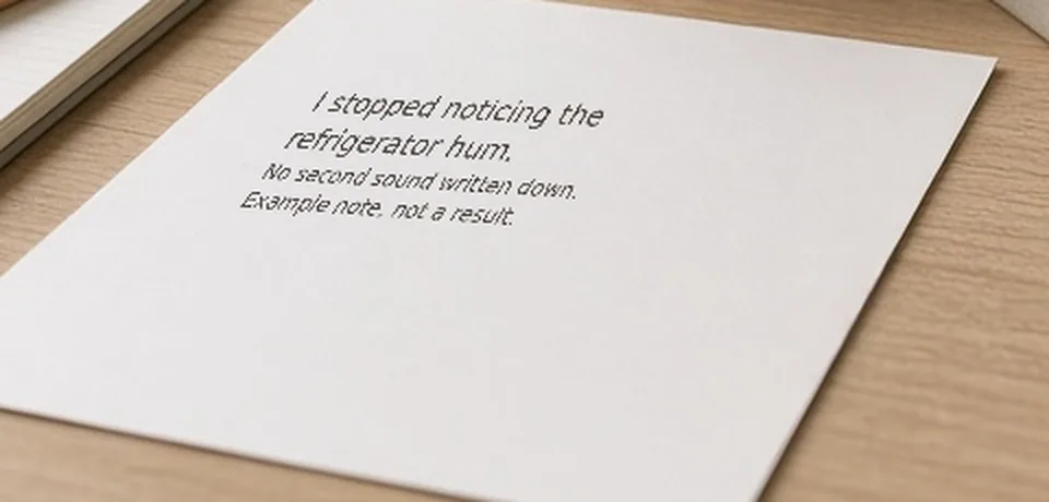 Illustration of an example observation sheet stating that a refrigerator hum was no longer noticed.